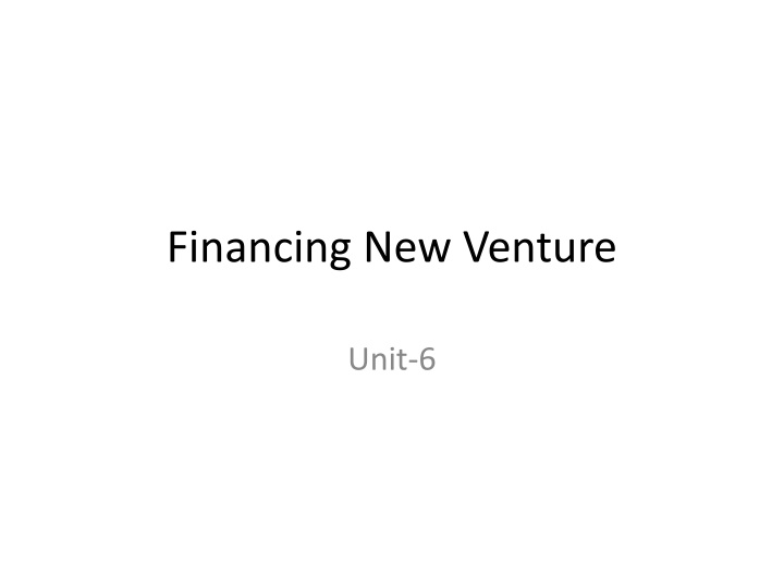 financing new venture