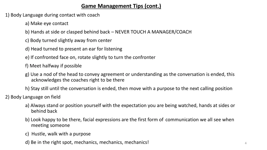 game management tips cont