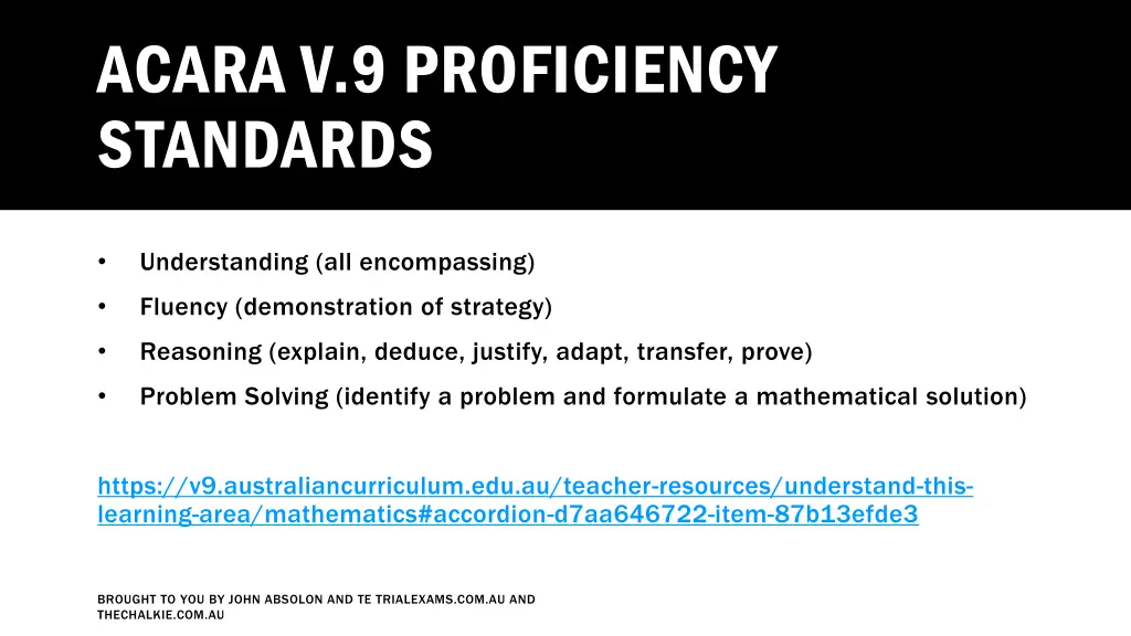 acara v 9 proficiency standards