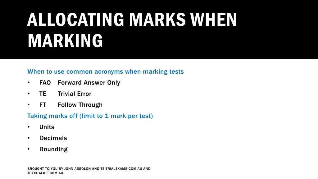 allocating marks when marking