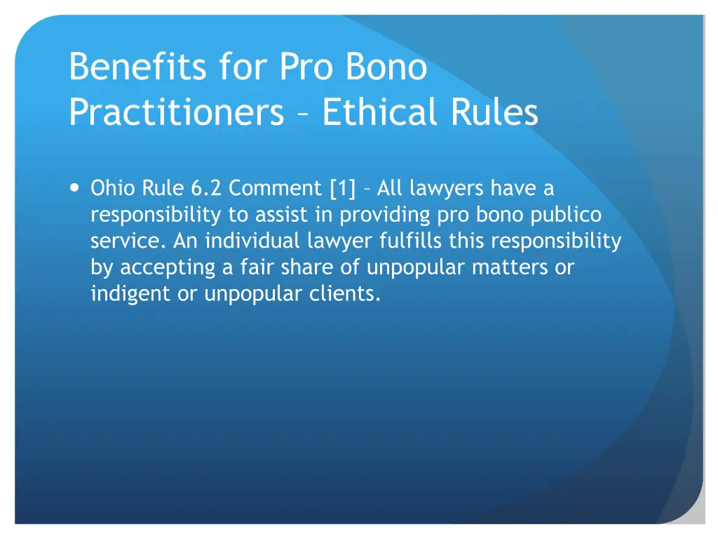 benefits for pro bono practitioners ethical rules 1