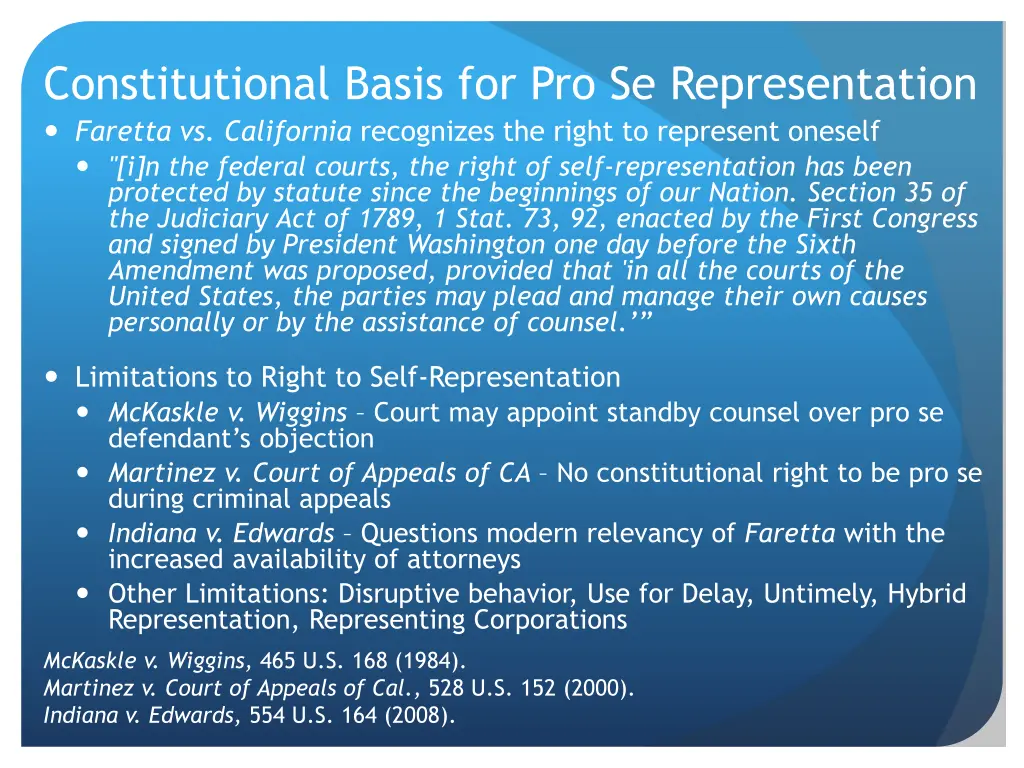 constitutional basis for pro se representation