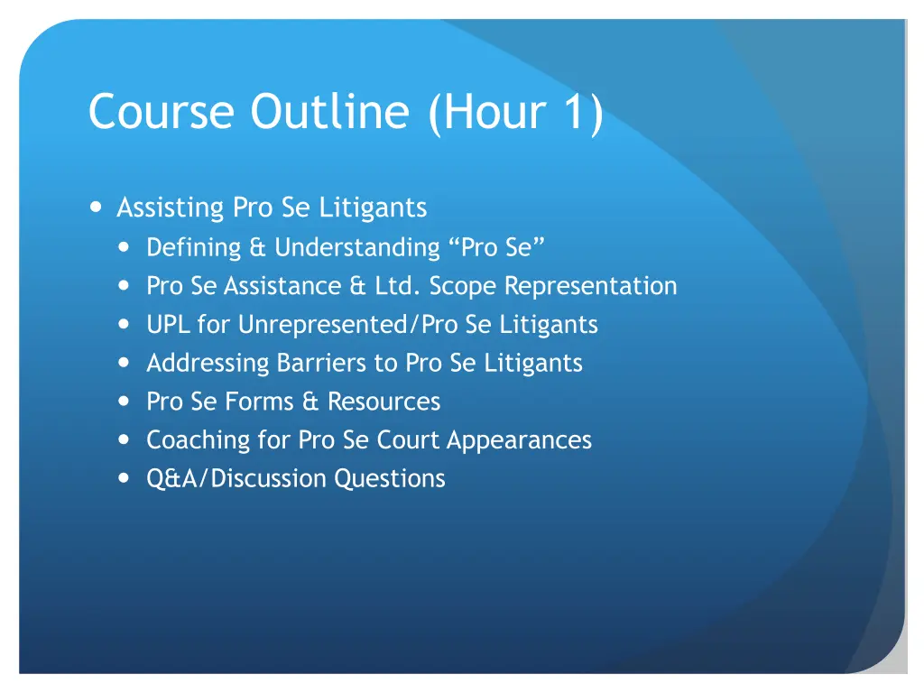 course outline hour 1