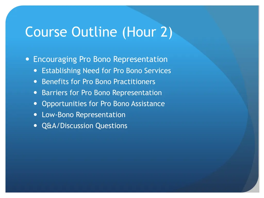 course outline hour 2