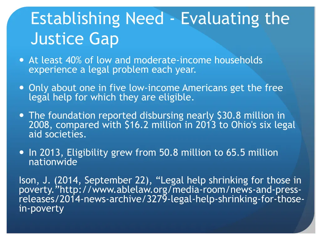 establishing need evaluating the justice gap