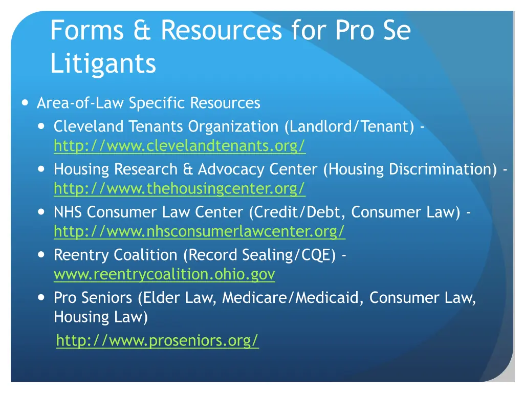 forms resources for pro se litigants