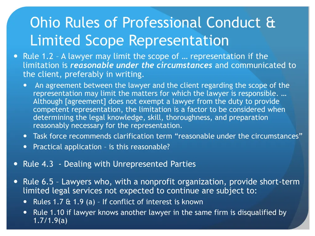 ohio rules of professional conduct limited scope