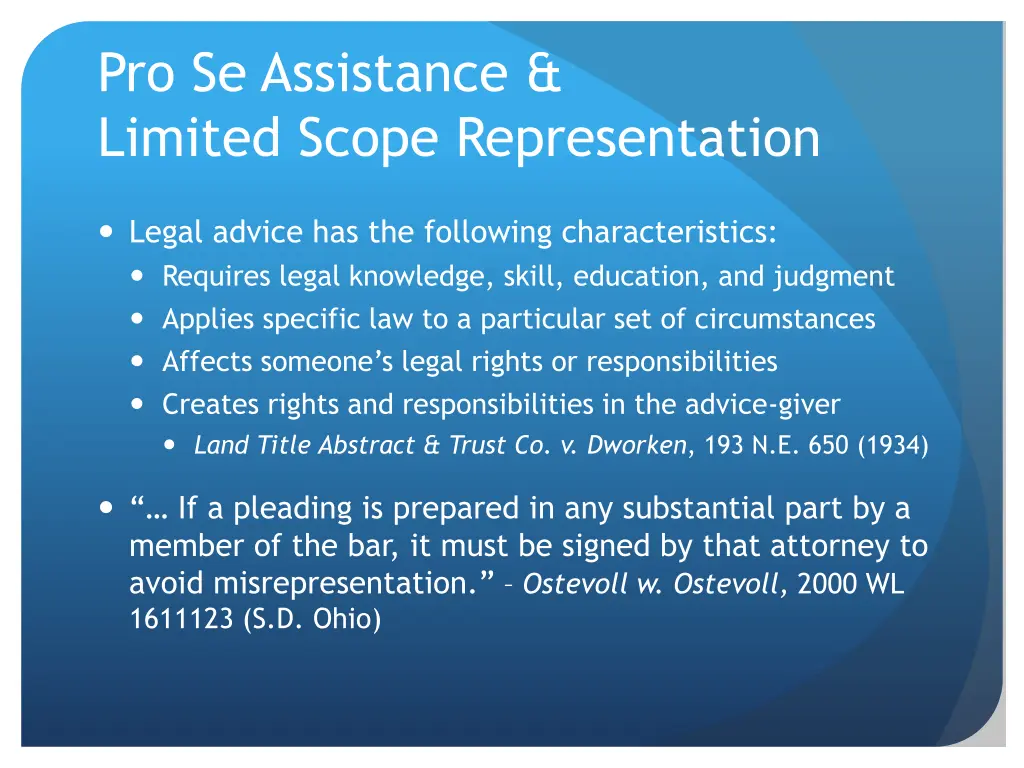 pro se assistance limited scope representation