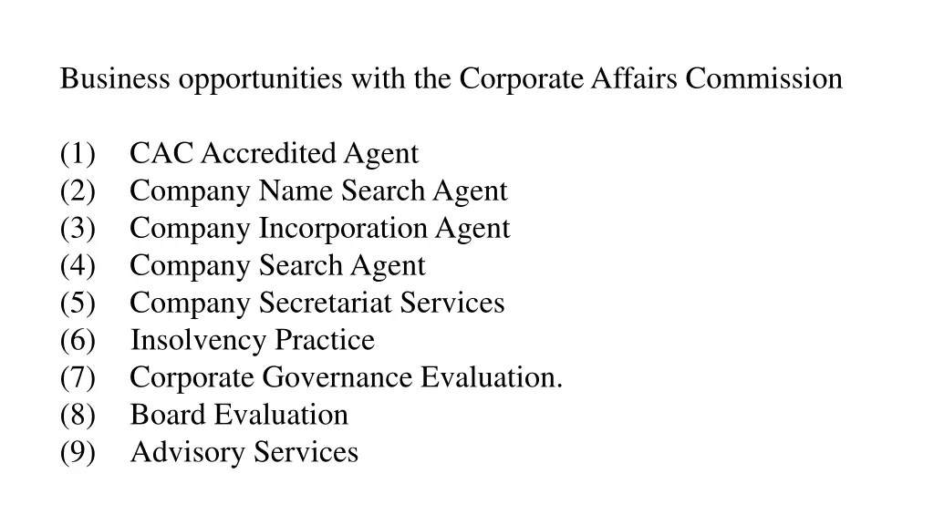 business opportunities with the corporate affairs