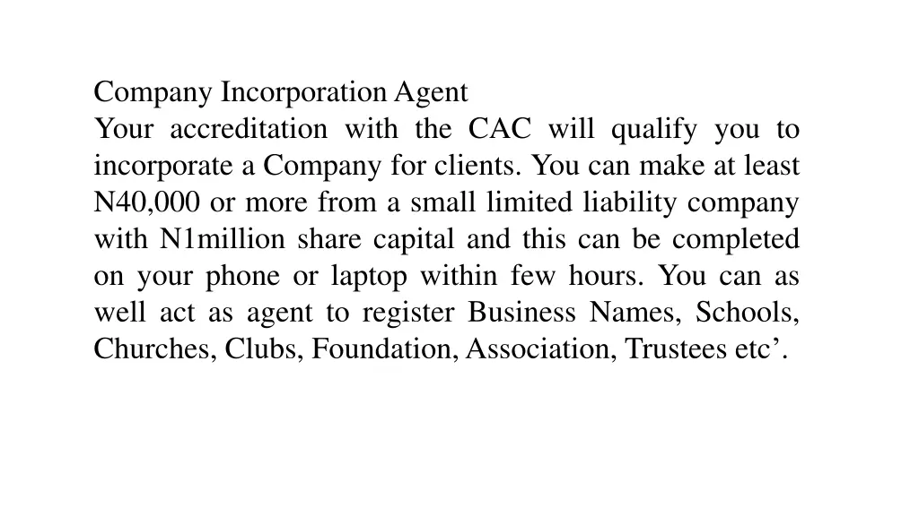 company incorporation agent your accreditation