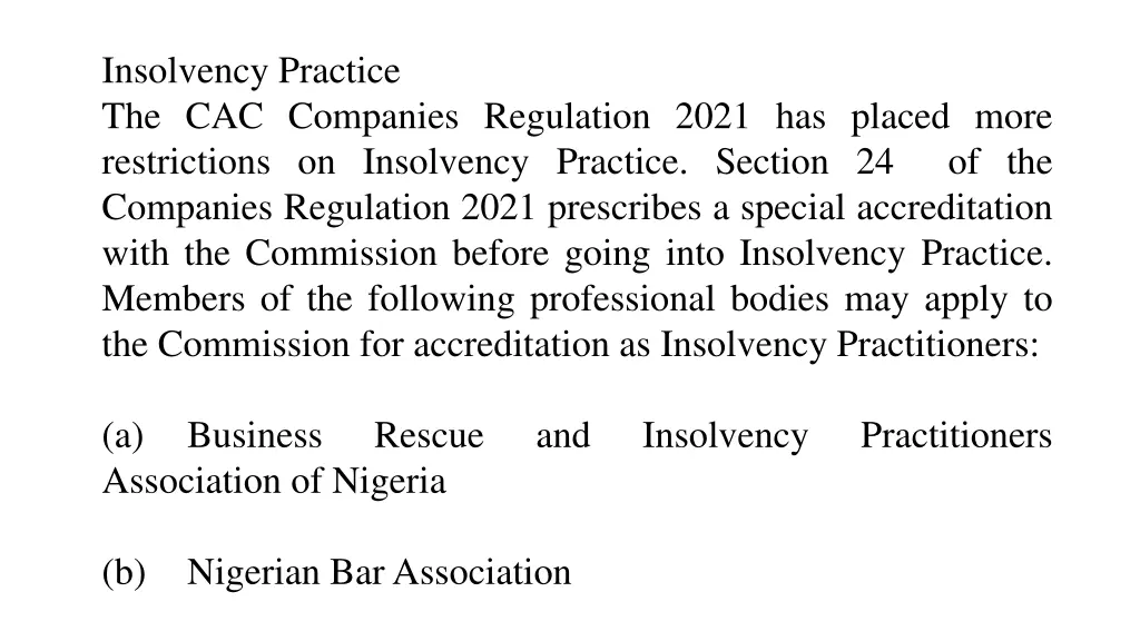 insolvency practice the cac companies regulation