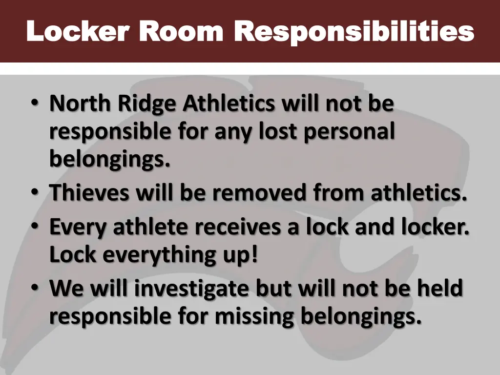 locker room responsibilities locker room