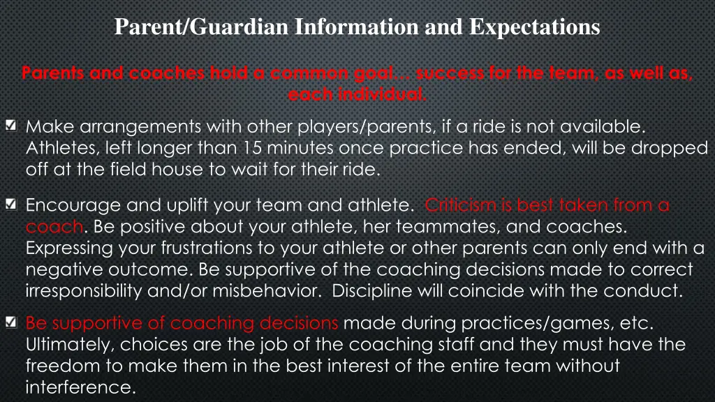 parent guardian information and expectations