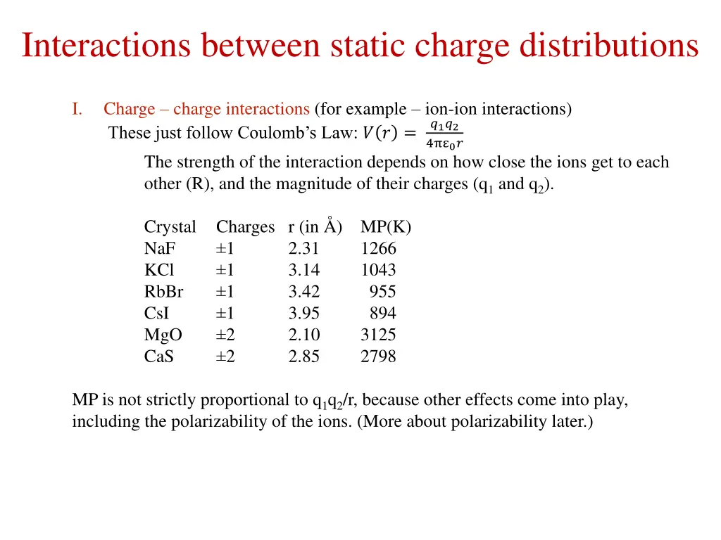 interactions between static charge distributions