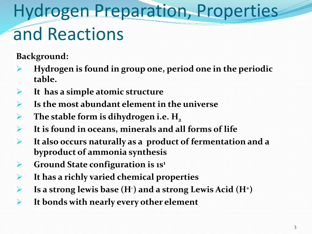 hydrogen preparation properties and reactions