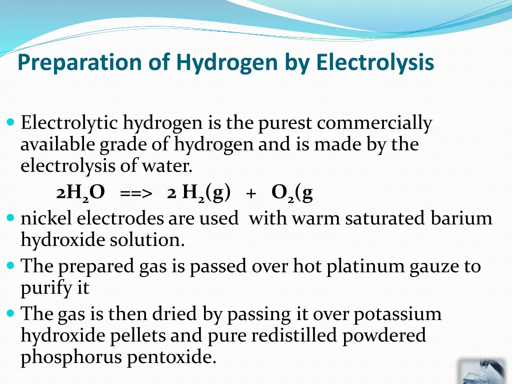 preparation of hydrogen by electrolysis