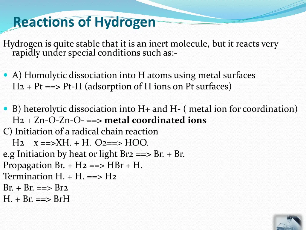 reactions of hydrogen