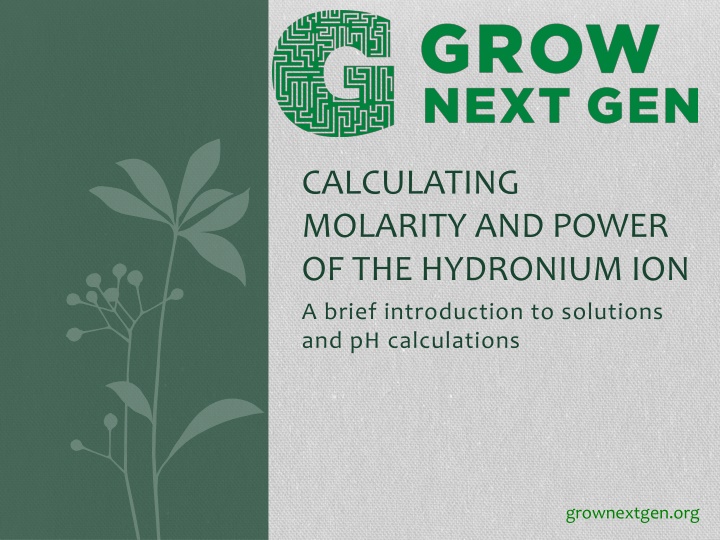 calculating molarity and power of the hydronium