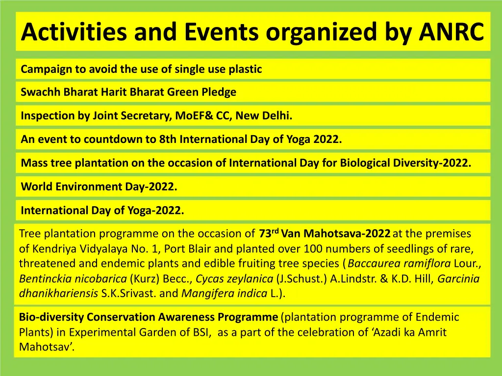 activities and events organized by anrc