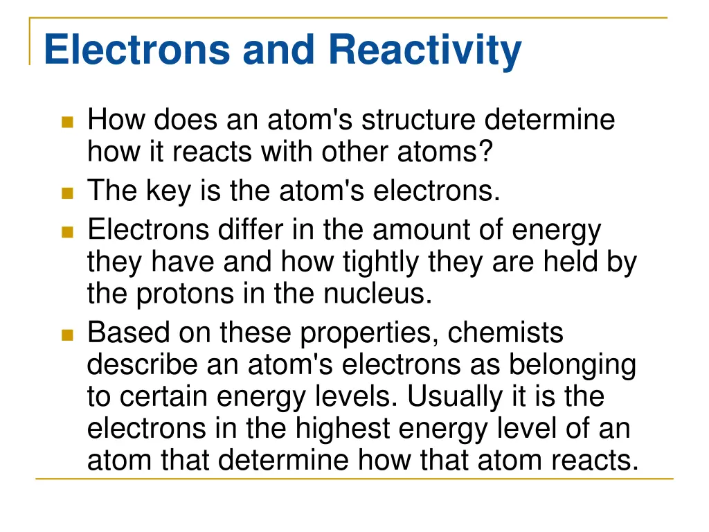 electrons and reactivity