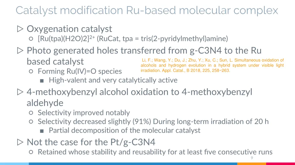 catalyst modification ru based molecular complex