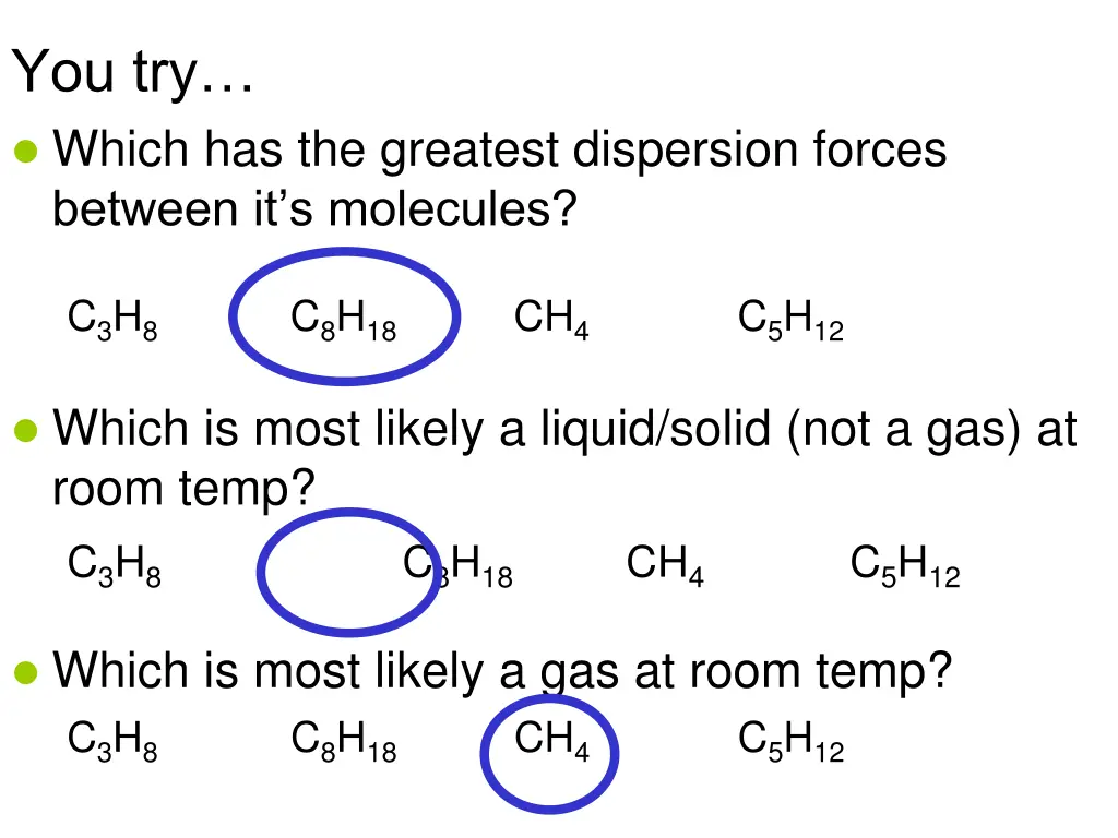 you try which has the greatest dispersion forces