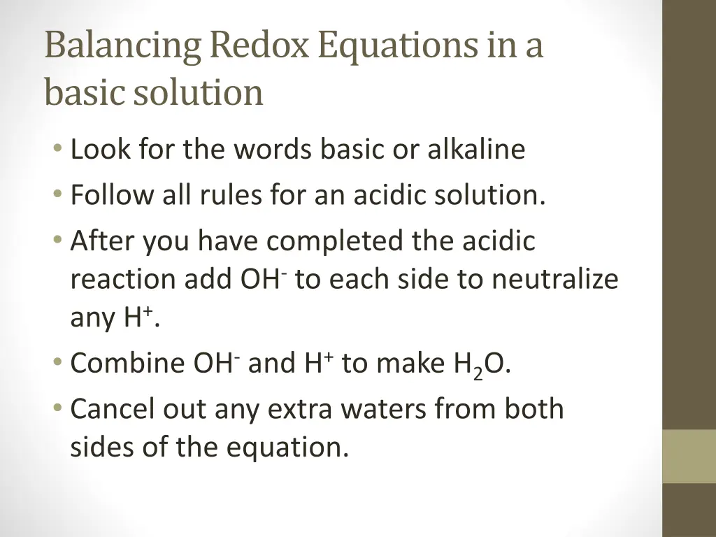 balancing redox equations in a basic solution