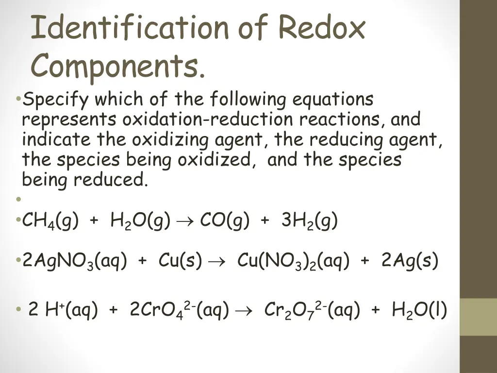 identification of redox components specify which