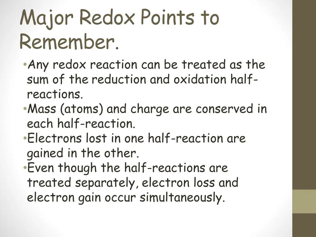 major redox points to remember any redox reaction