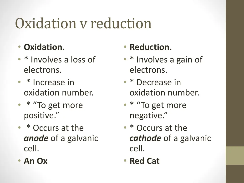 oxidation v reduction