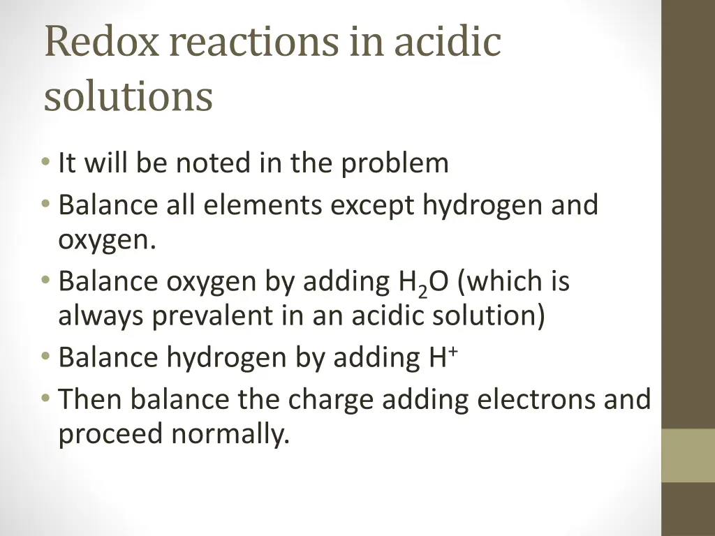 redox reactions in acidic solutions