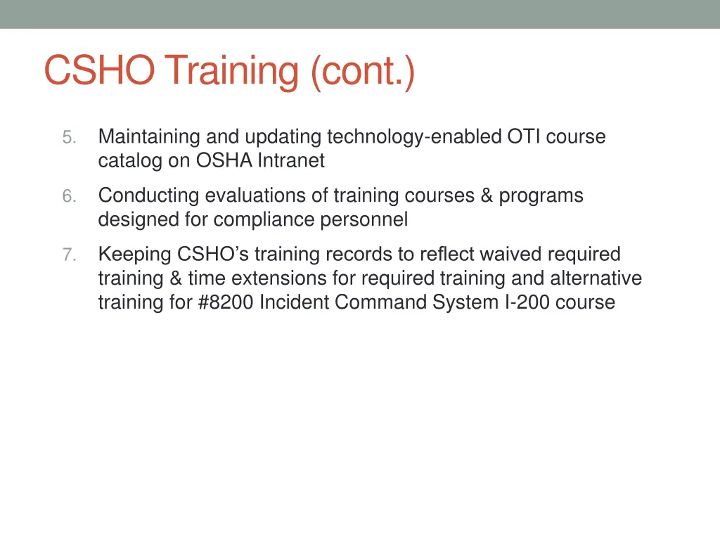 csho training cont