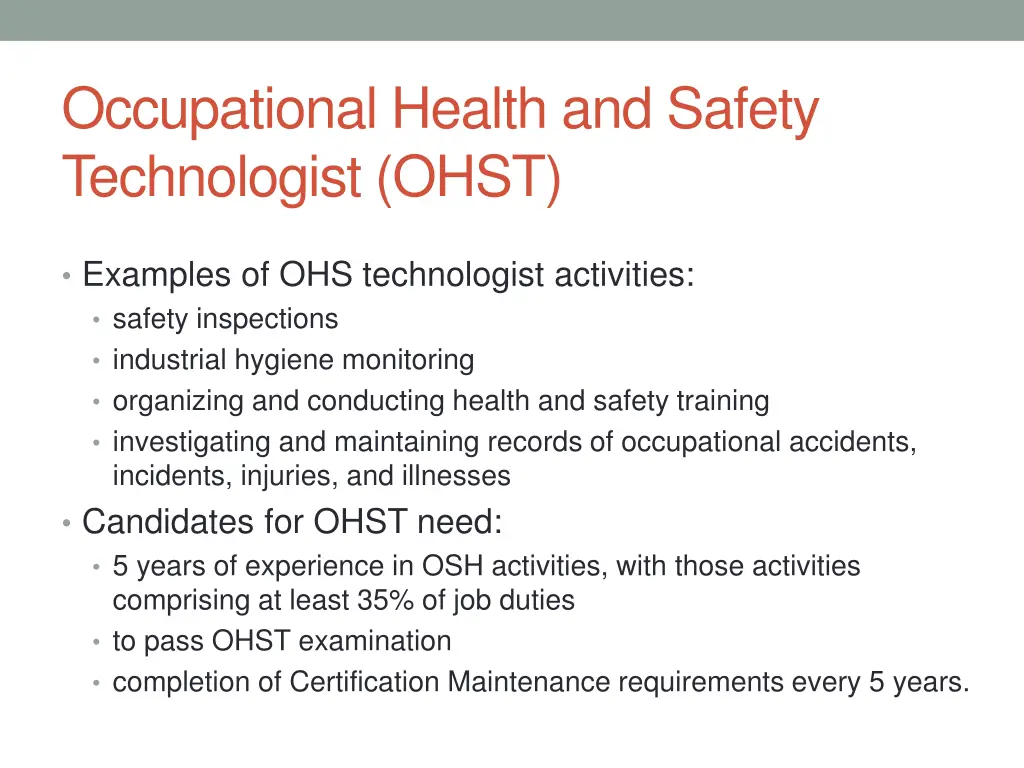 occupational health and safety technologist ohst