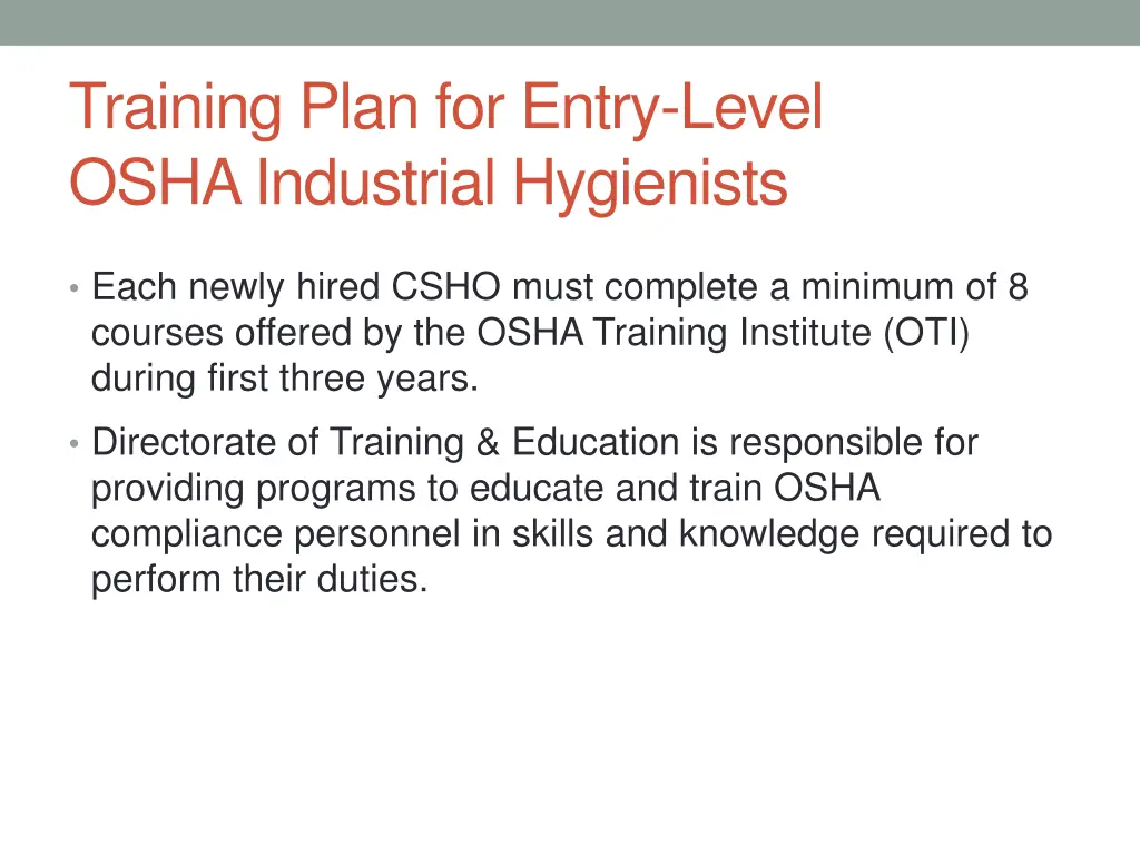 training plan for entry level osha industrial