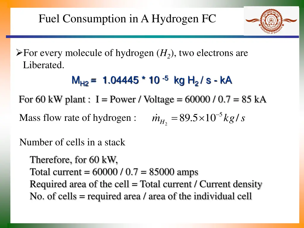 fuel consumption in a hydrogen fc