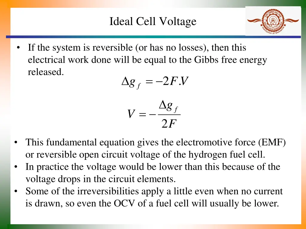 ideal cell voltage