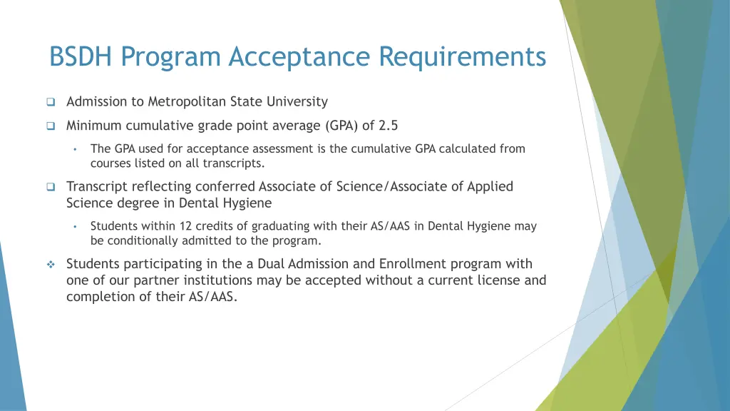 bsdh program acceptance requirements