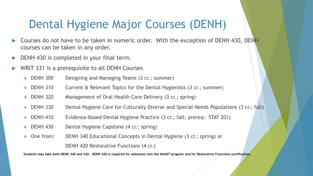 dental hygiene major courses denh