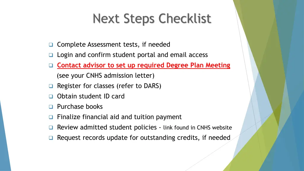 next steps checklist