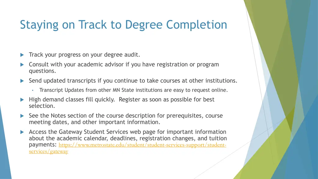 staying on track to degree completion