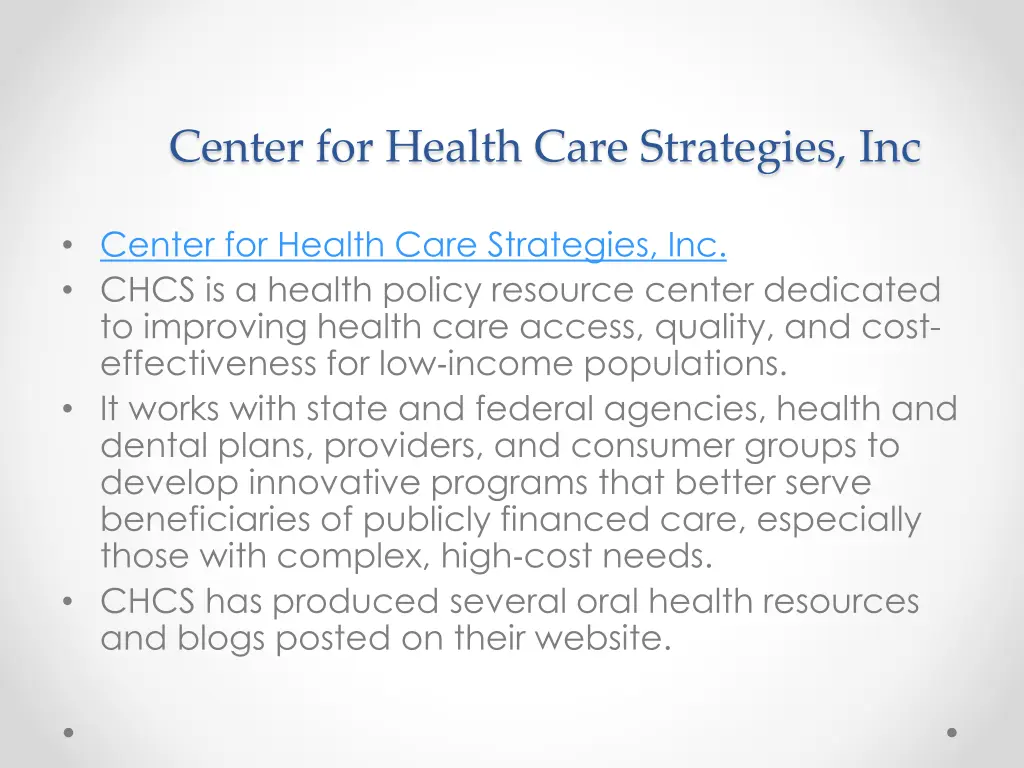 center for health care strategies inc