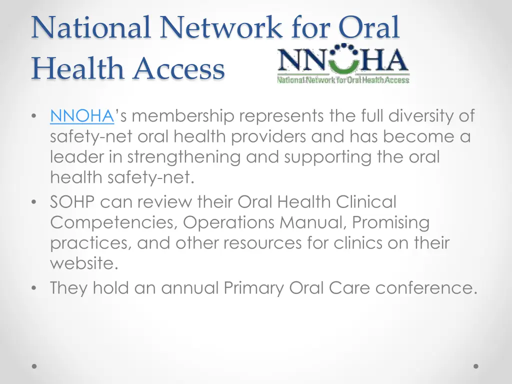 national network for oral health access