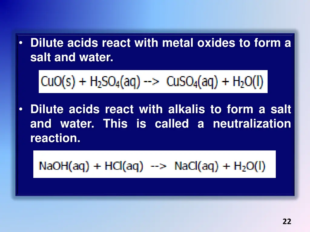 dilute acids react with metal oxides to form