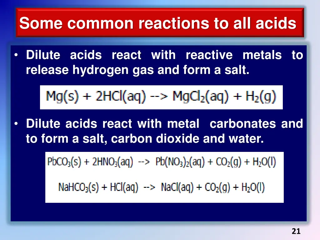 some common reactions to all acids