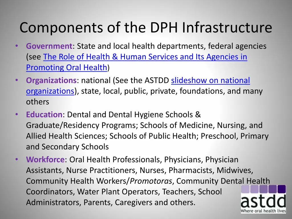 components of the dph infrastructure government