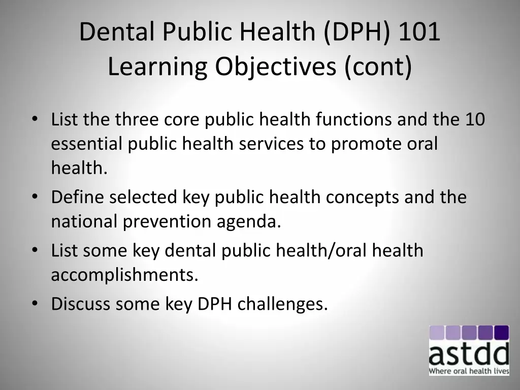 dental public health dph 101 learning objectives 1