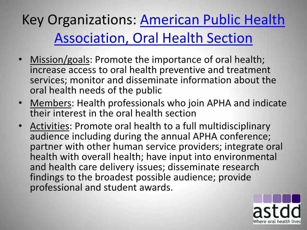 key organizations american public health