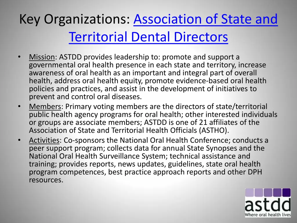 key organizations association of state