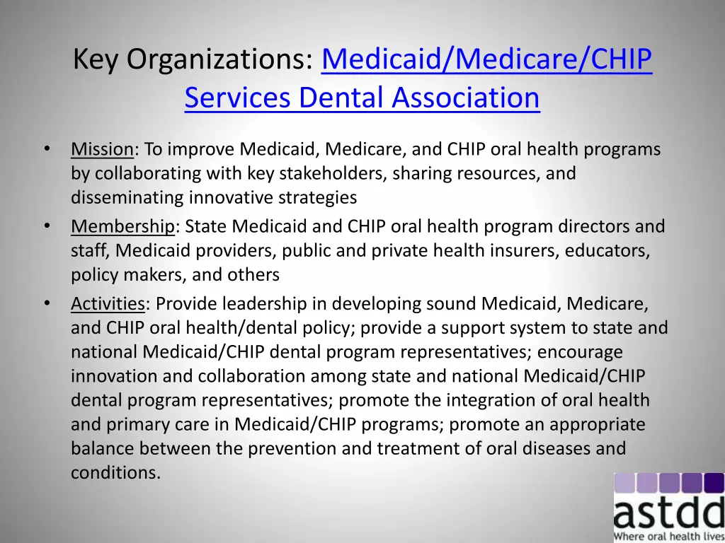 key organizations medicaid medicare chip services