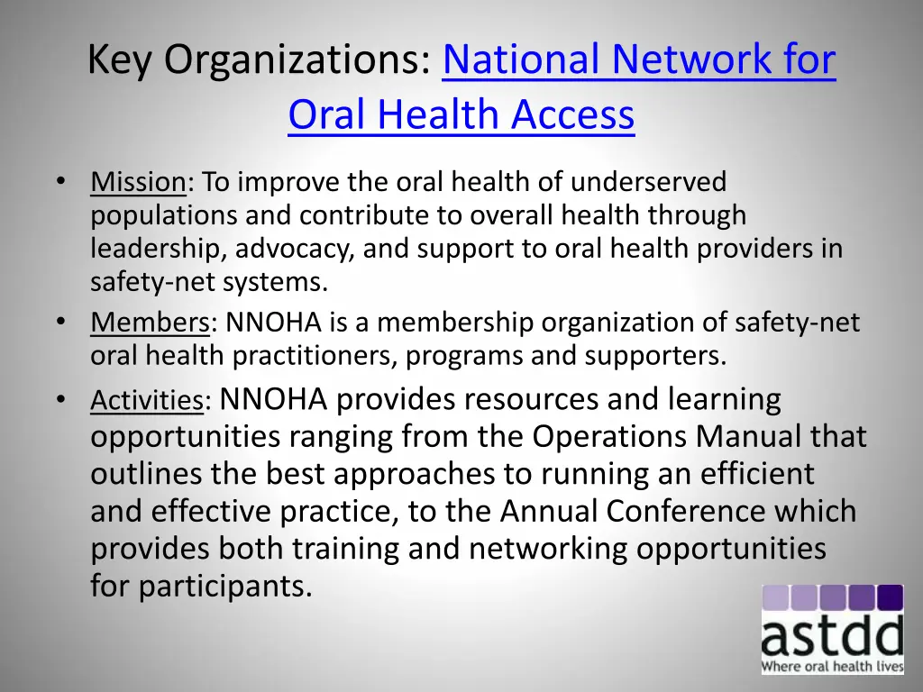 key organizations national network for oral